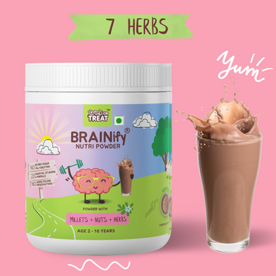 BRAINify Nutrition Powder for Children & Teens | 7 Brain Health Ayurvedic Herbs + Millets + Nuts | No Refined Sugar | Yummy Flavour