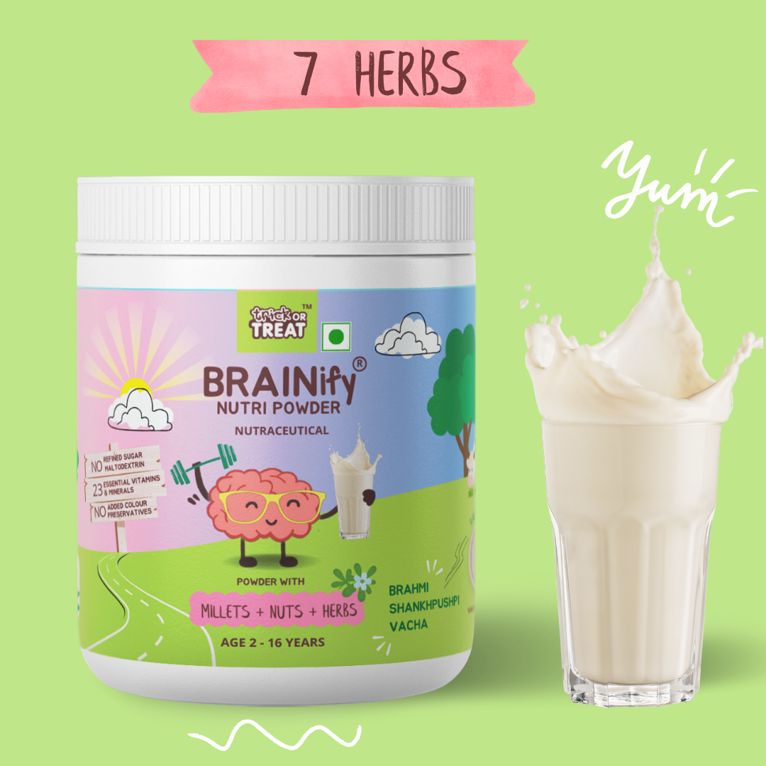 BRAINify Nutrition Powder for Children & Teens | 7 Brain Health Ayurvedic Herbs + Millets + Nuts | No Refined Sugar | Yummy Flavour