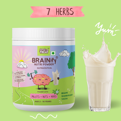 BRAINify Nutrition Powder for Children & Teens | 7 Brain Health Ayurvedic Herbs + Millets + Nuts | No Refined Sugar | Yummy Flavour