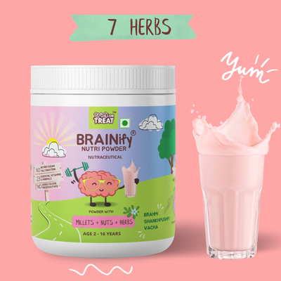 BRAINify Nutrition Powder for Children & Teens | 7 Brain Health Ayurvedic Herbs + Millets + Nuts | No Refined Sugar | Yummy Flavour